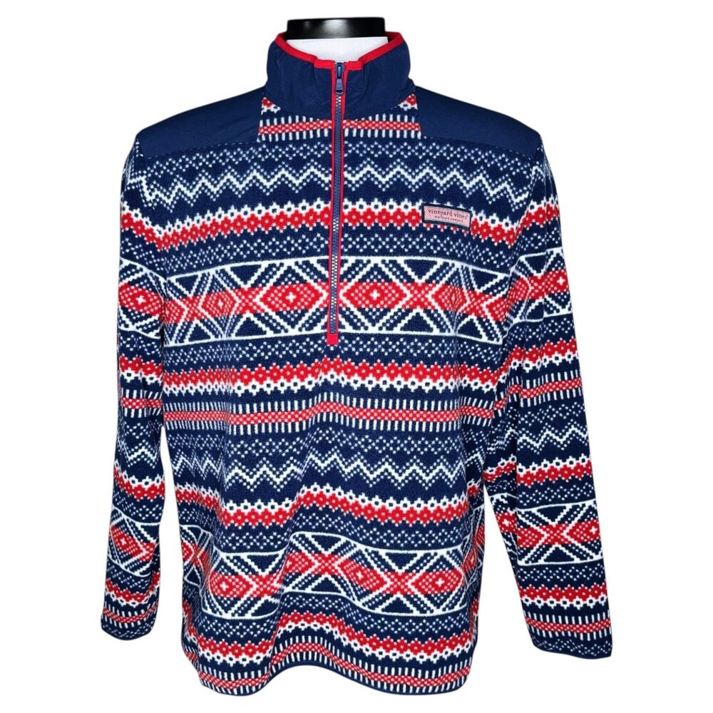 Vineyard Vines Shep Shirt Fair Isle Fleece sz XL * Red White & Blue Patriotic